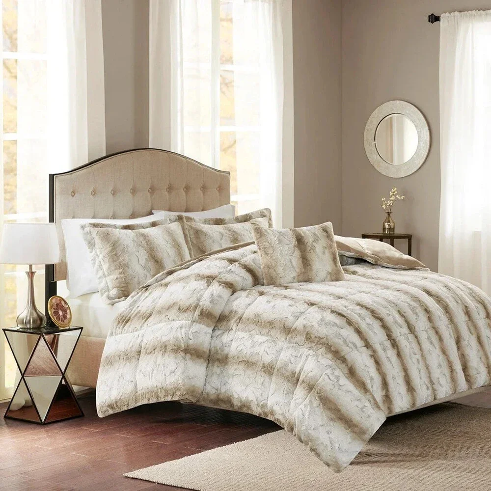 Madison Park Zuri MP10-4861 Comforter Set King Sand Striped Faux Fur 4-Pc BED73